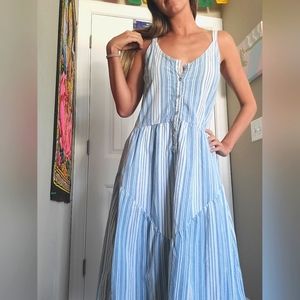 LACAUSA Anthropologie Flowy Boho Denim Dress with Pockets